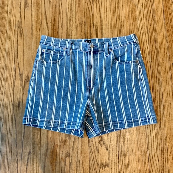 GAP Mom Jean Shorts Blue Navy Striped Denim High Waist VTG 90s 12 31 Stretch - Picture 1 of 8